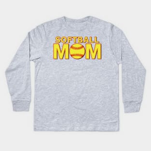 Fastpitch Softball Mom Yellow Ball Laces Stitch Kids Long Sleeve T-Shirt